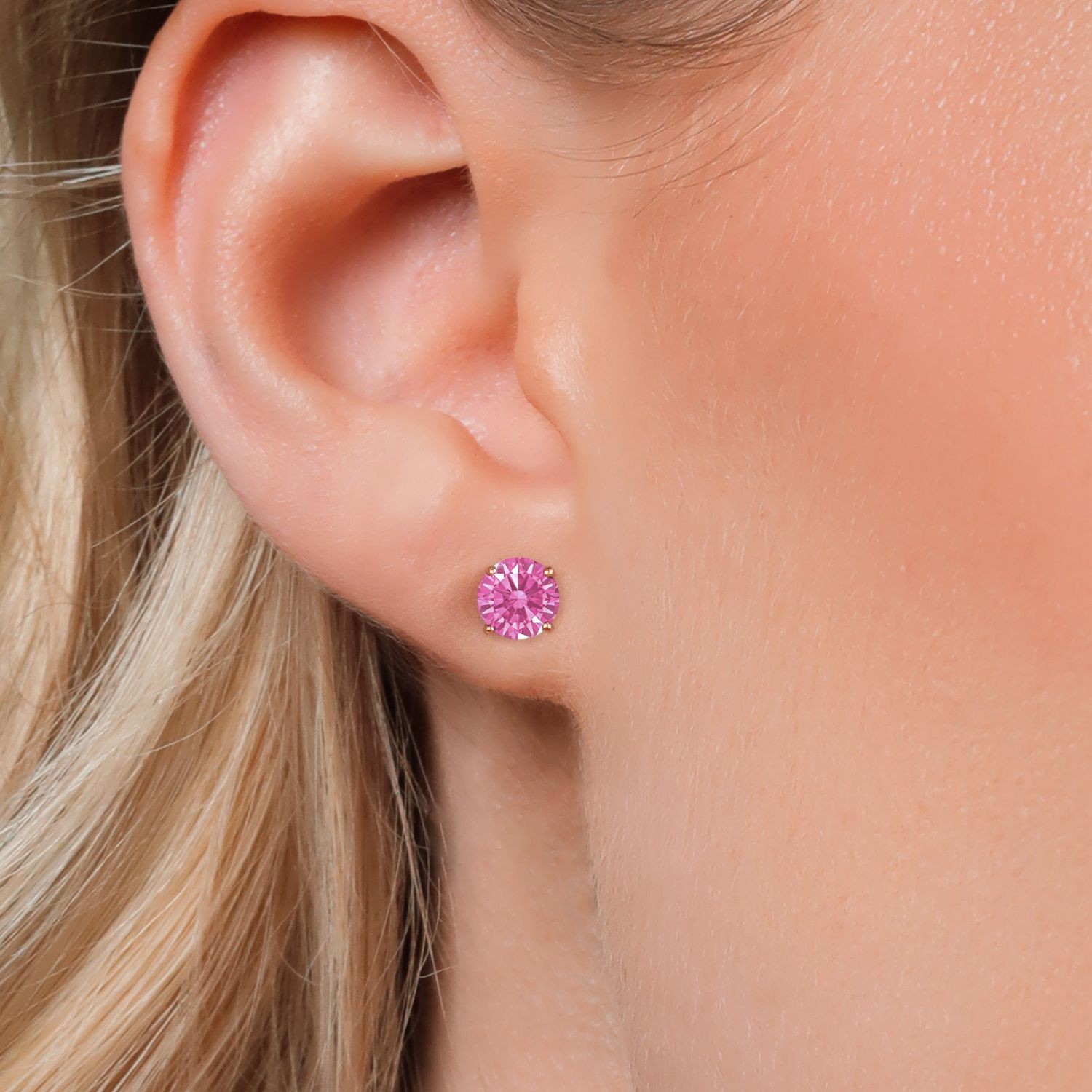 18K Rose Gold Plated Silver Stud Earrings Set with Pink Zirconia