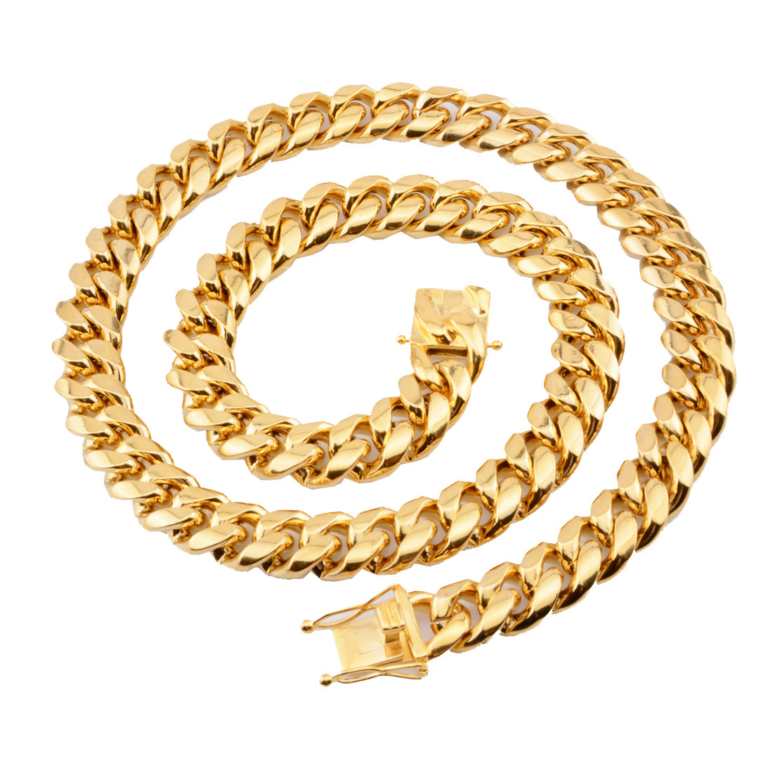 Mens Miami Cuban Link Bracelet or Chain Necklace 18k Gold Plated Stainless Steel