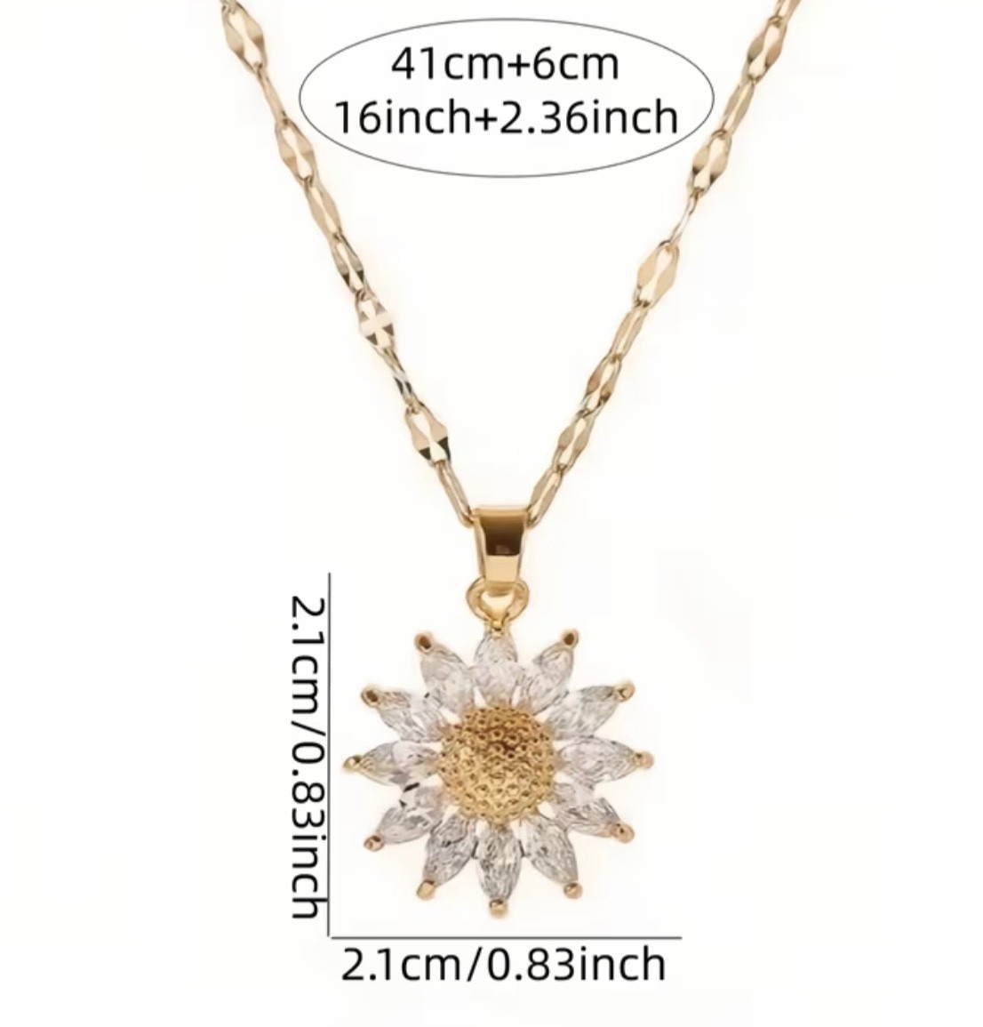 Retro Sunflower Pendant 17” Necklace for Women Vintage Boho Floral Jewelry Gift