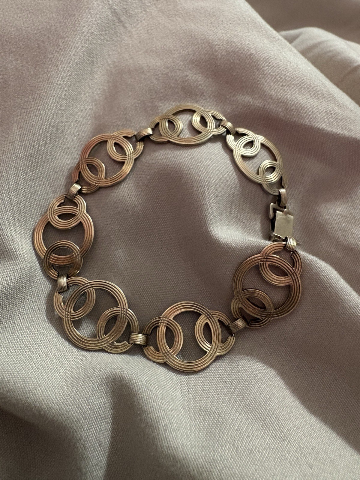 Sterling 14k gold Signed Silver Tone Oval Link Chain Bracelet Box Clasp
