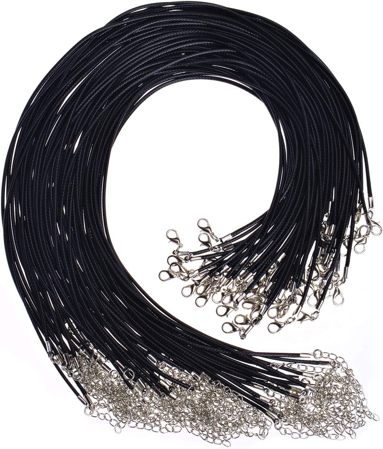 100 Pcs 20 Leather Necklace Chains Waxed Rope Cord with Clasps for Pendants