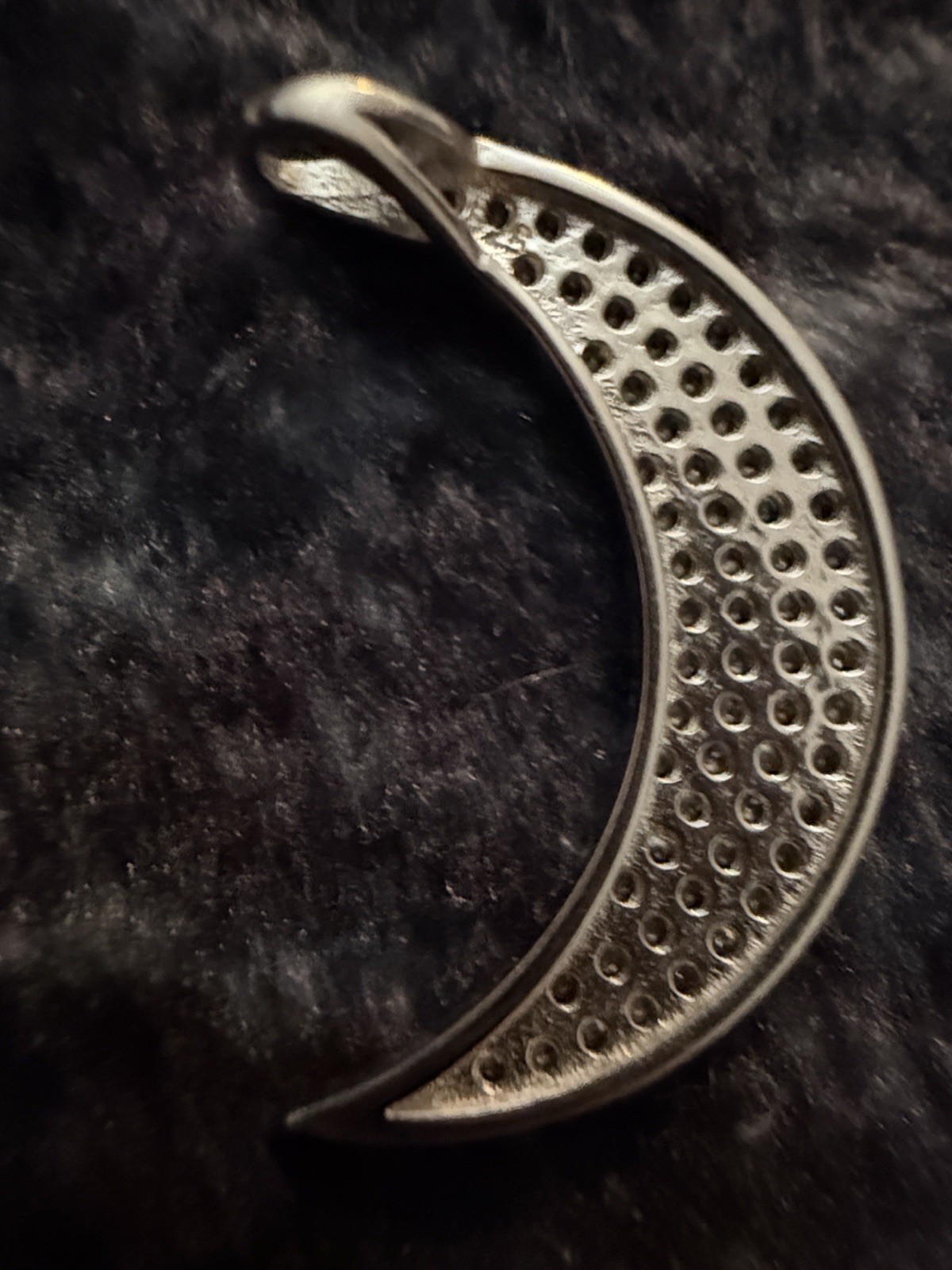 Crescent Moon Paved Crystal Necklace Sterling Silver