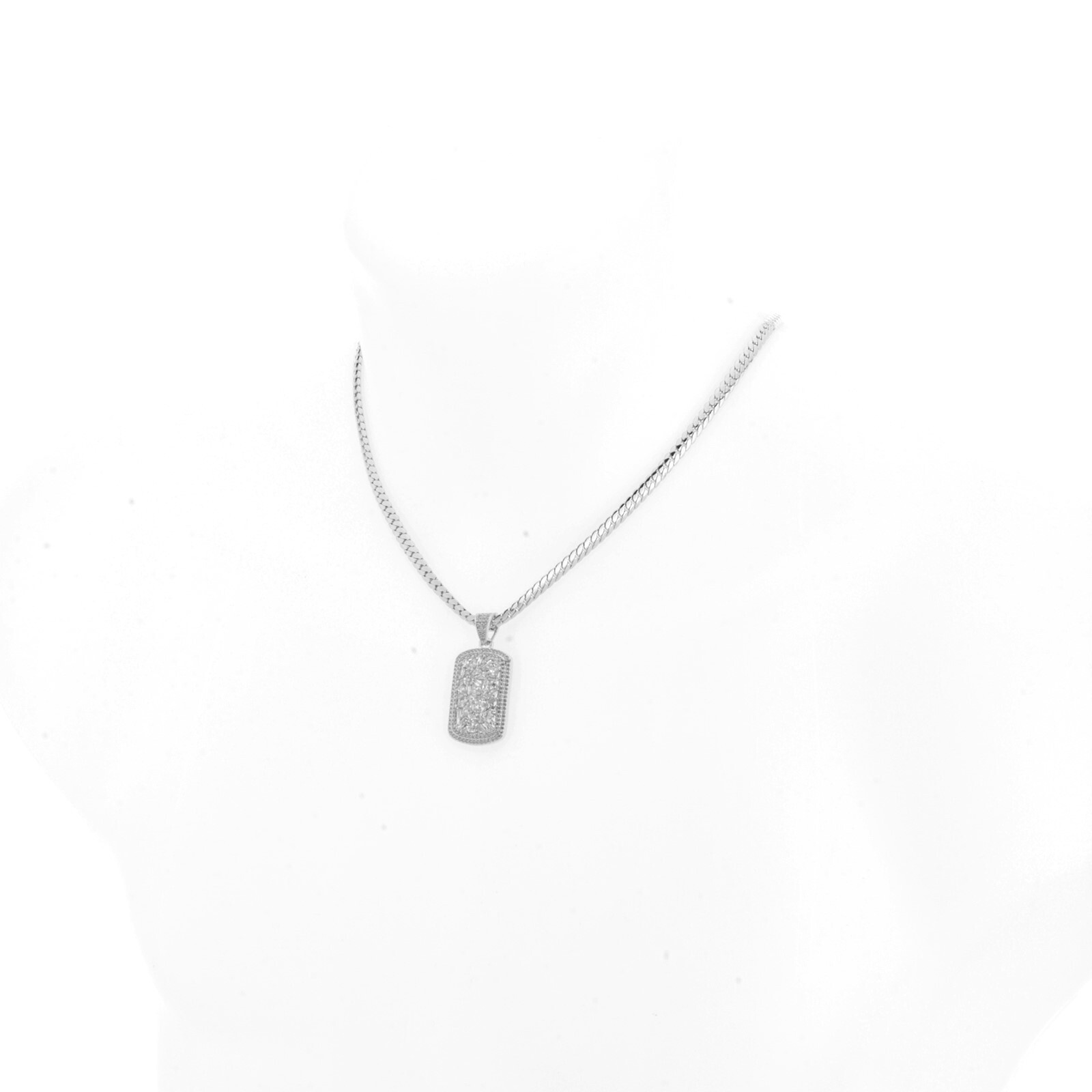 Iced Dog Tag Pendant 20″ Miami Cuban Chain Necklace BCH 18745 S