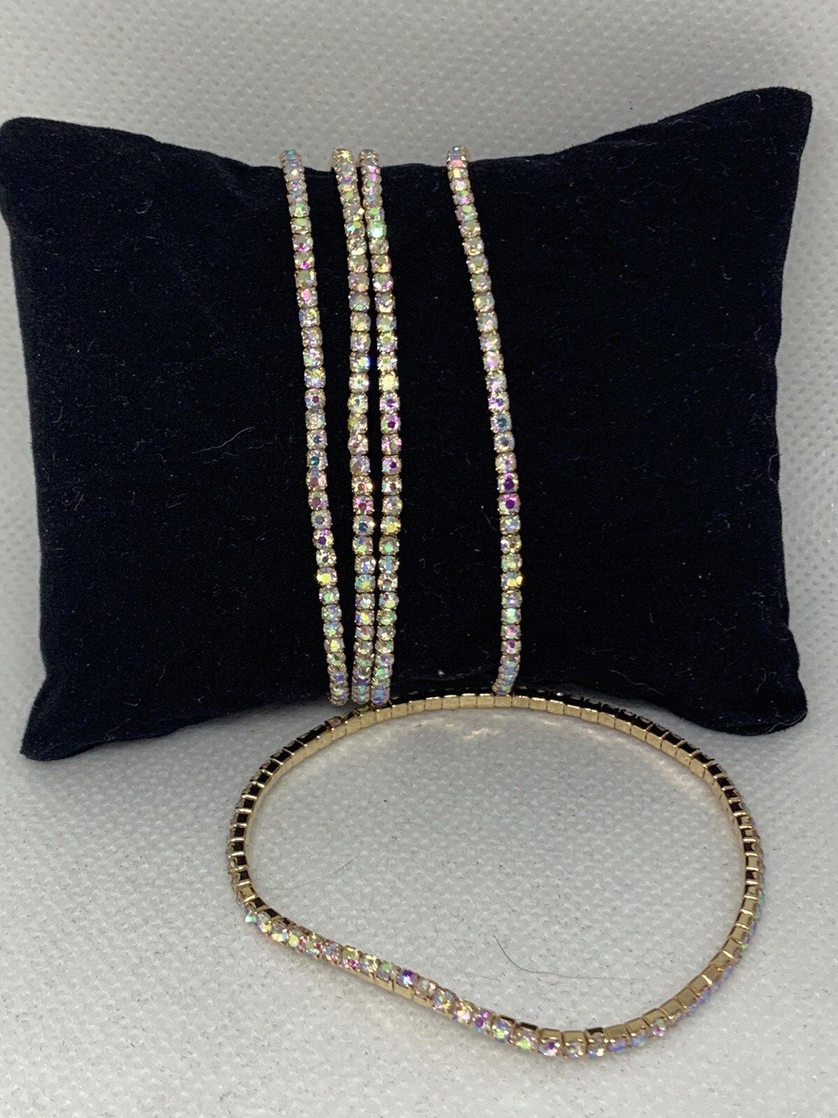 Iridescent Light Aurora Borealis Gold Rhinestone Single Row Tennis Bracelet NWT