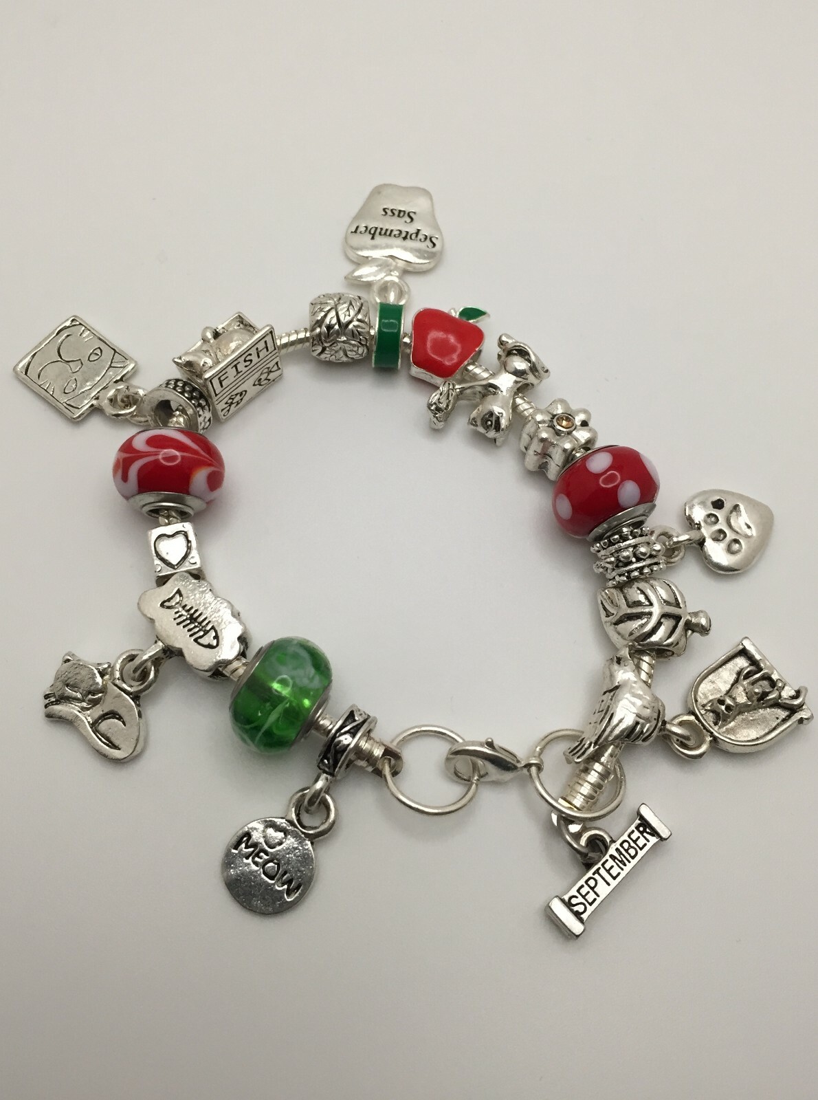 RARE Willabee and Ward Fall Apples Fish Kitten Kitty Cat Animal Charm Bracelet