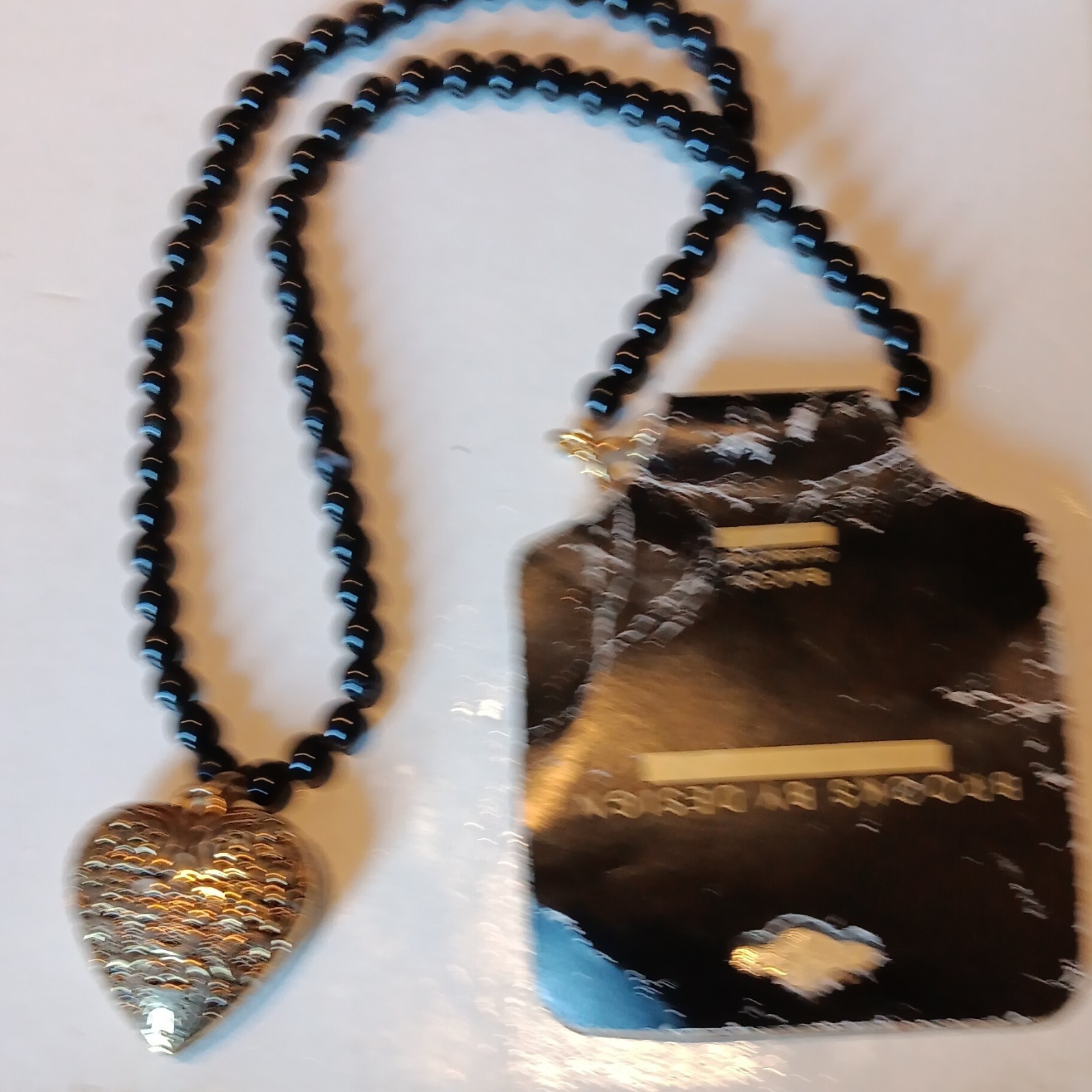 Black Beaded Ball Chain Necklace Gold-Tone Heart Charm Pendant SKU 224014