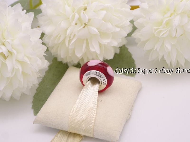 Authentic Pandora Red Pink Hearts Murano Glass Charm 790658 Retired A