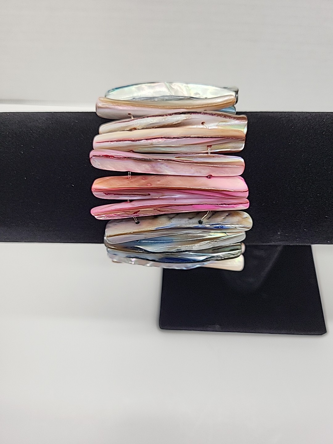 Vintage Chunky Beautiful Multicolor Mother Of Pearl Abalone Shell Pink Blue Gold