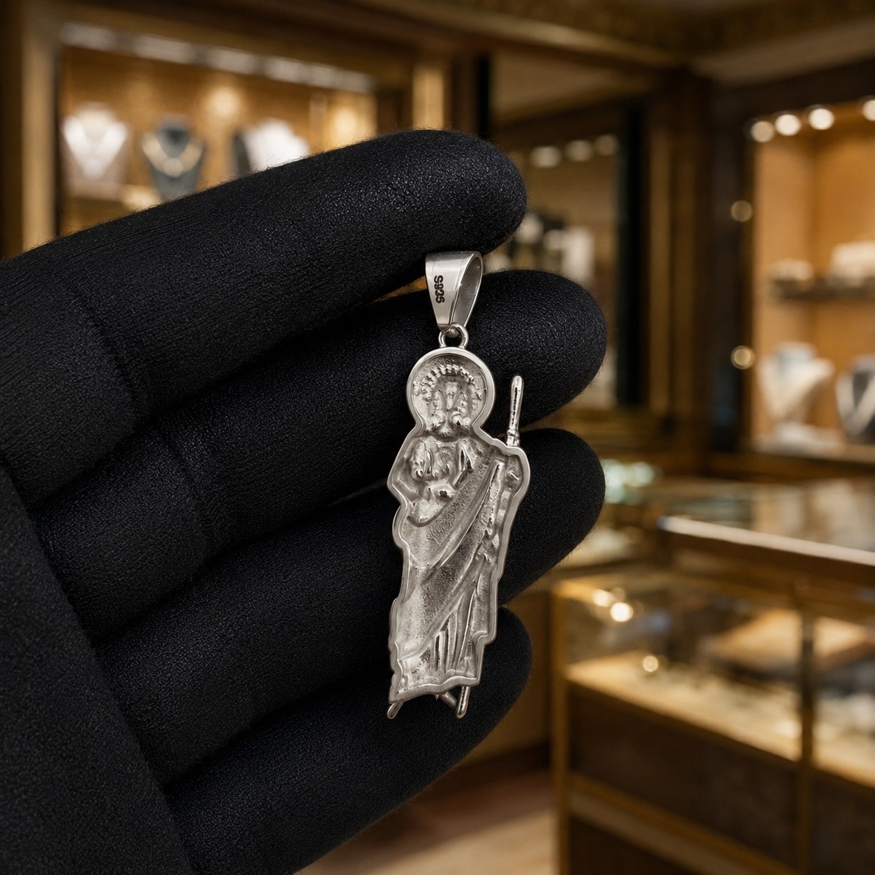 925 Sterling Silver Religious Saint Judas Charm Pendant Pavé S.steel