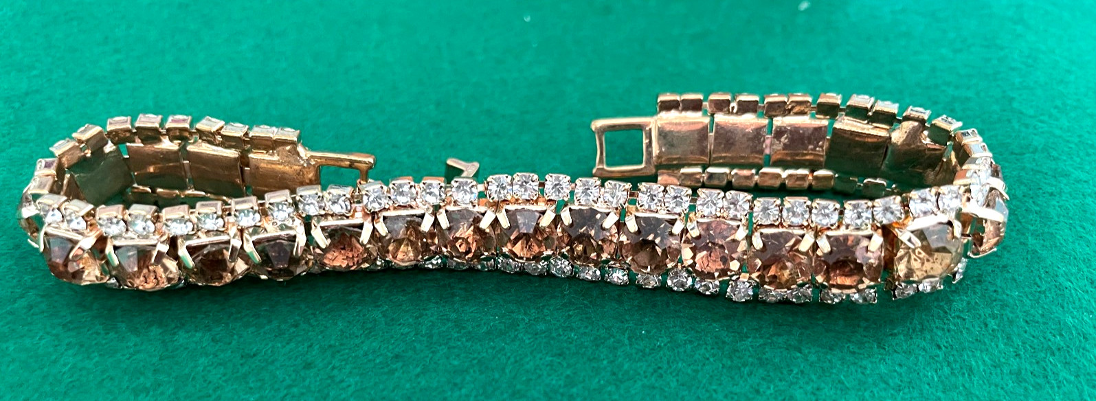 Vintage Yellow & Clear Rhinestone Bracelet Womens 4 Row Gold Tone Clasp