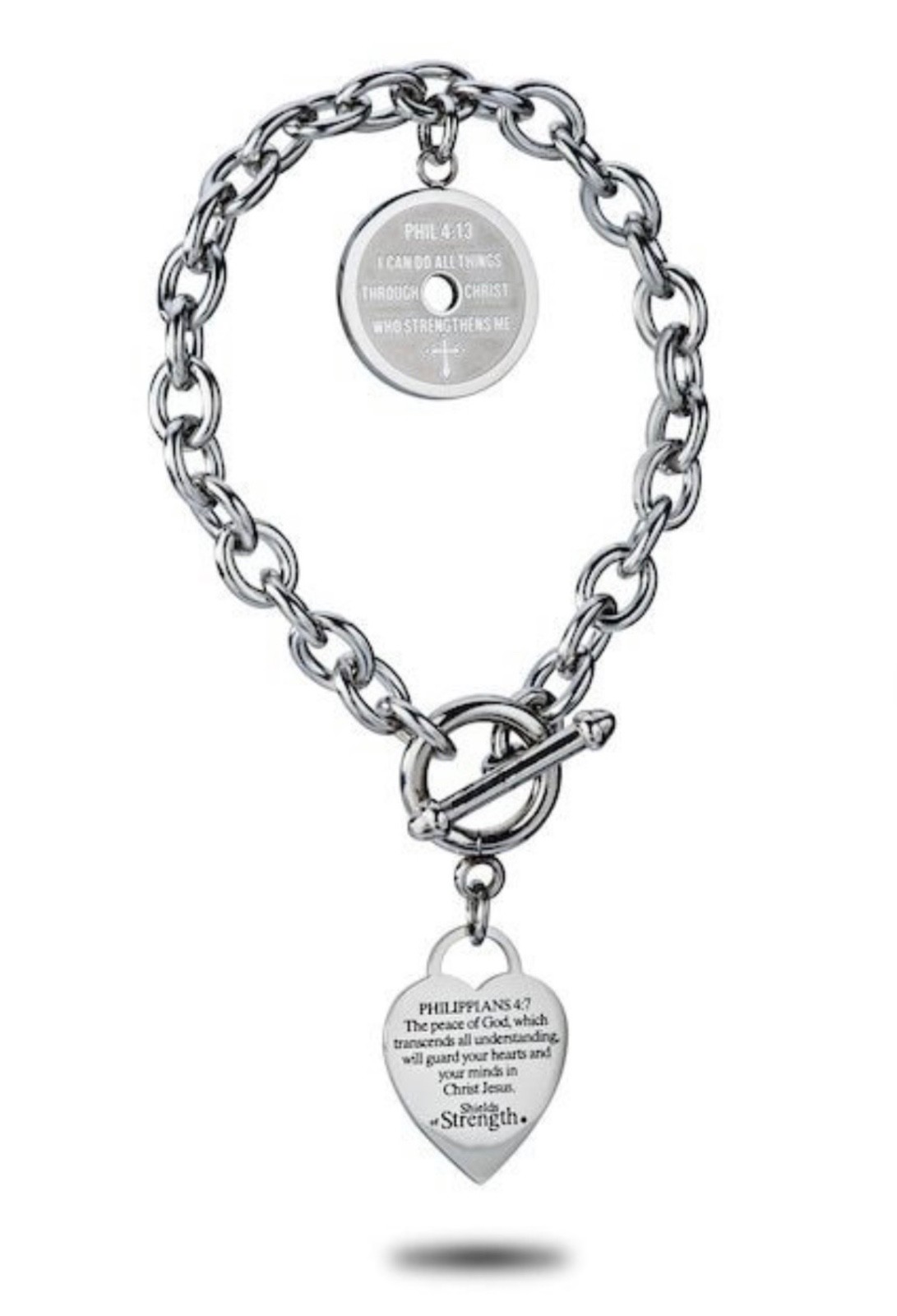 Stainless Steel Heart Bracelet w/ Weight Plate Phil 4:13 Shields of Strength God