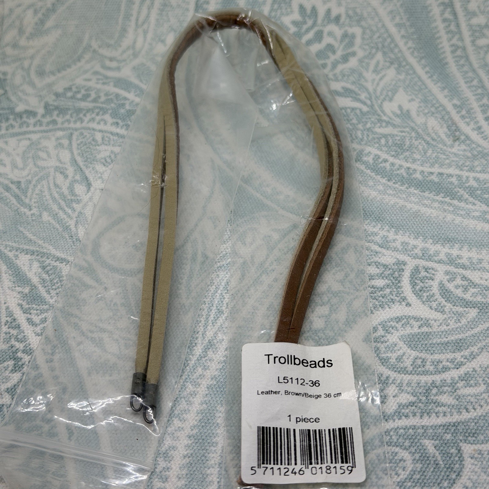 Authentic Trollbeads Brown/Beige Leather 14.2 inch/36 cm Bracelet, New
