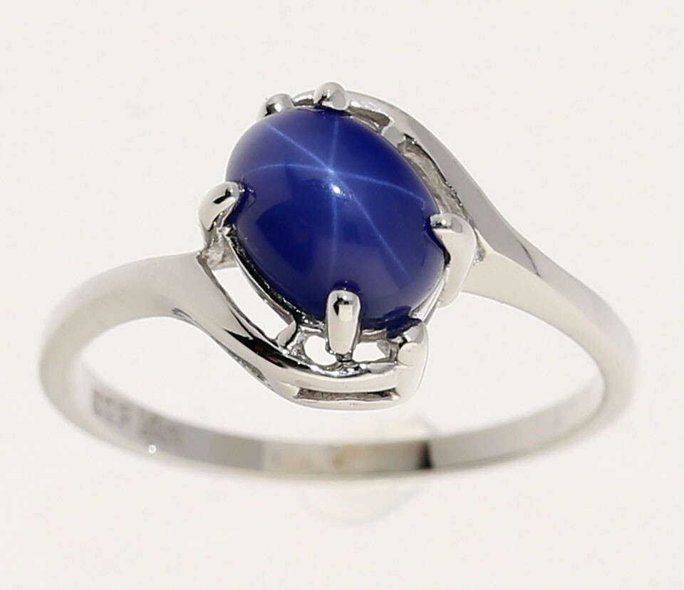 Lab Created Star Sapphire Ring 1.60CT 14K White Gold Size 6.5