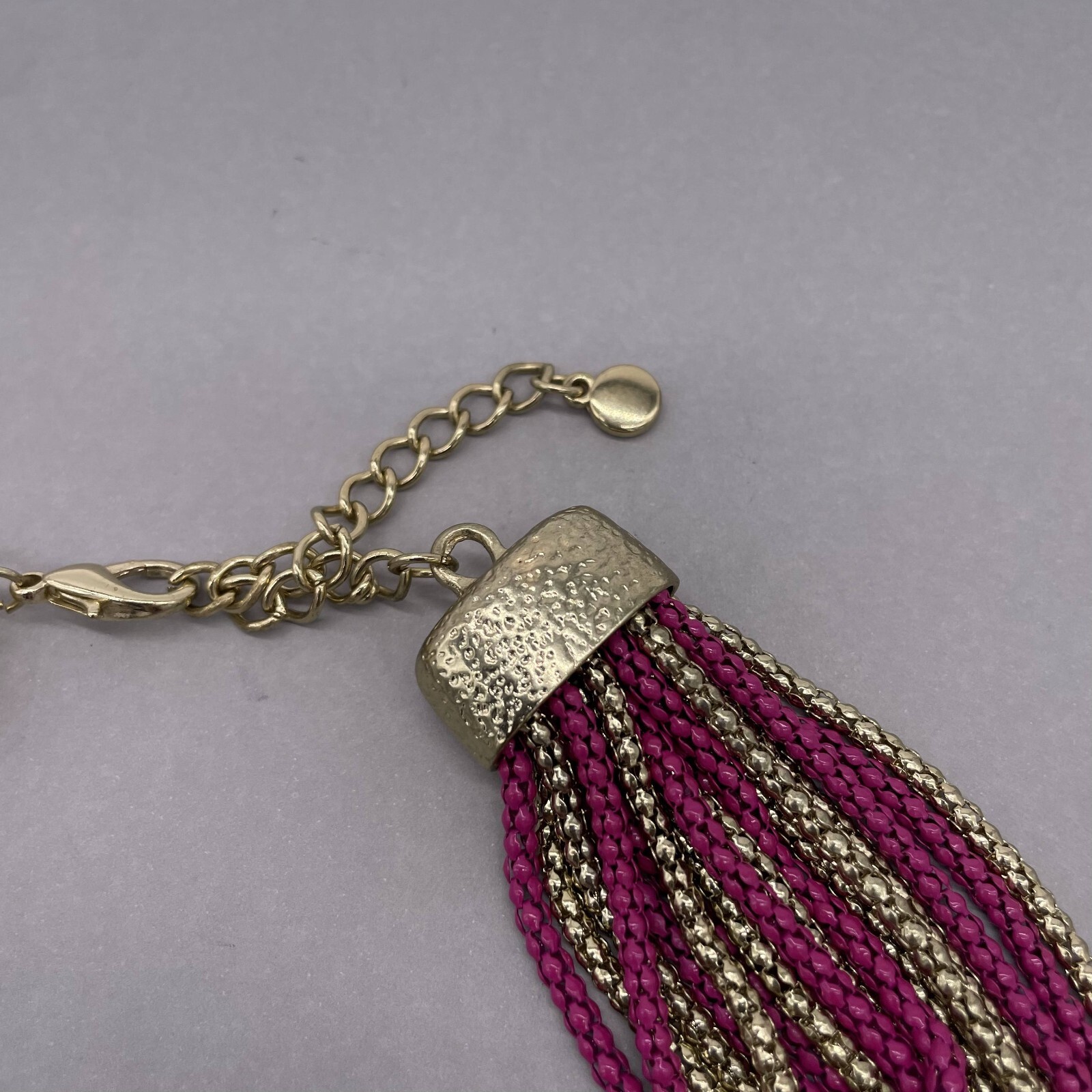 Multi Strand Popcorn Chain Necklace Lobster Closure Purple Gold Tone 19-22 Inch