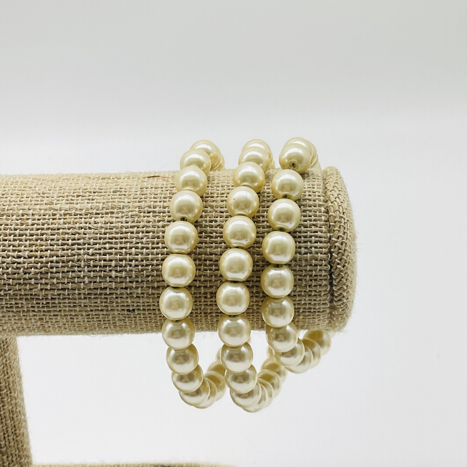 Faux Pearl Memory Wire Bracelet Multi Wrap Beaded Bridal Debutante