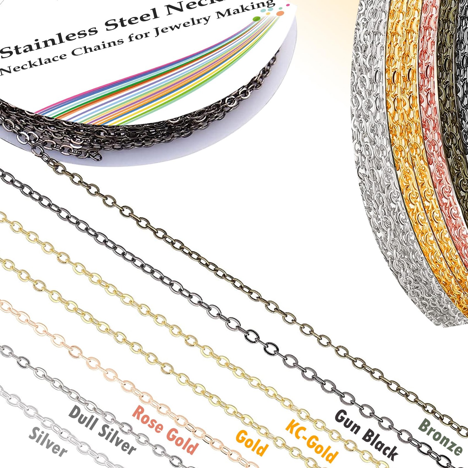 EuTengHao 90ft Jewelry Making Chains Link Roll Bulk, 2mm Metal Necklace Chain…