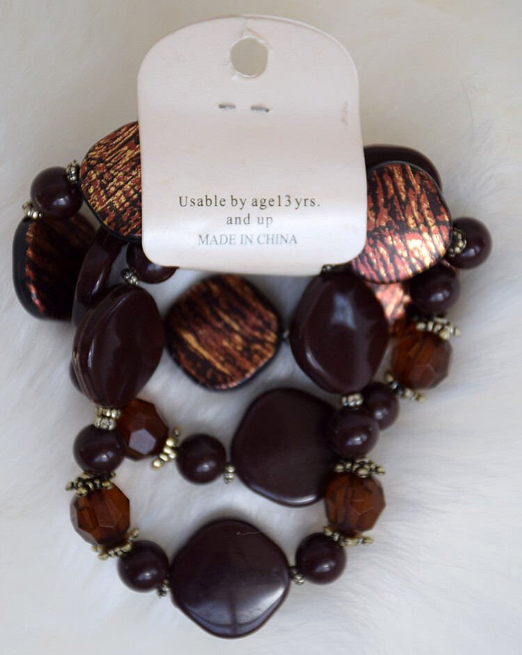 My Style Triple-Strand Stretch Bracelet Brown Nickel-Free Boutique Jewelry, NEW