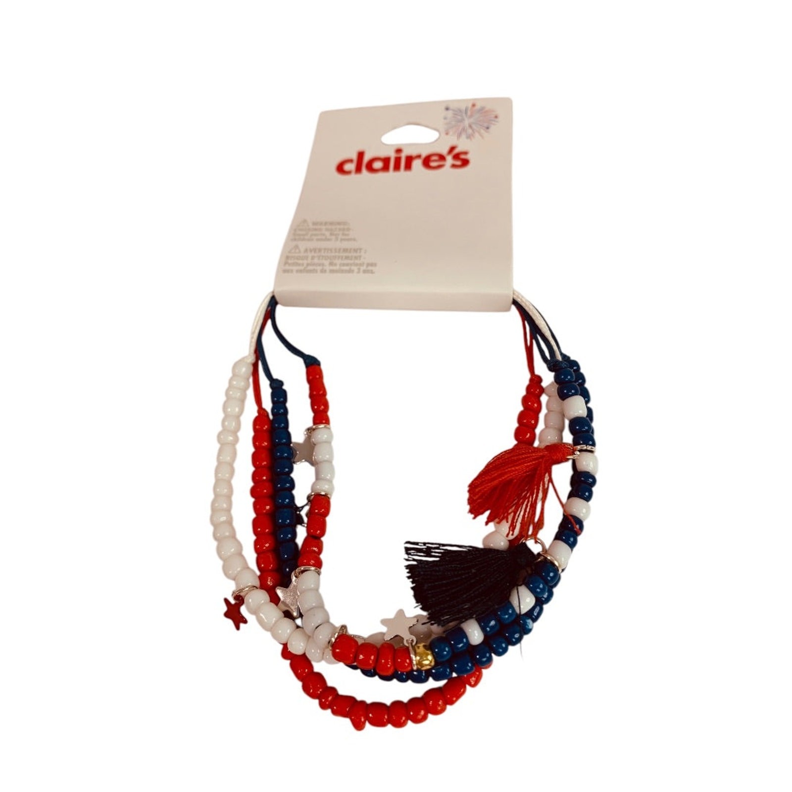 Claires New Set of 4 Beaded Slide Adjustable Bracelets Patriotic USA
