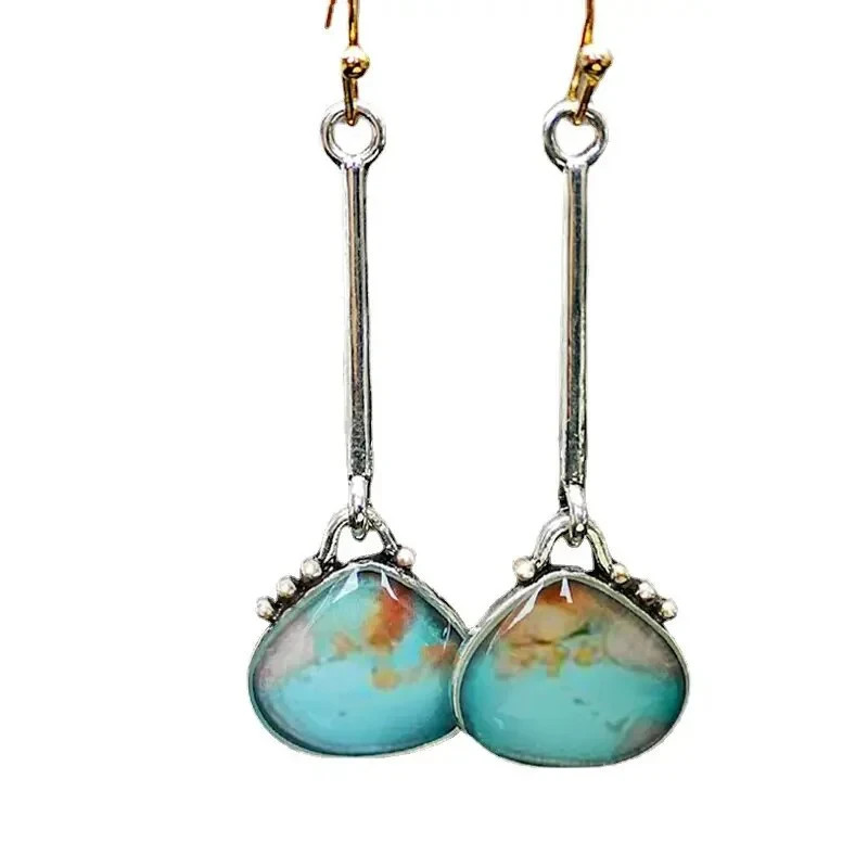 Boho Turquoise Drop Earrings Set 2 Pairs Silver Gold Tone Stone Dangle Gift