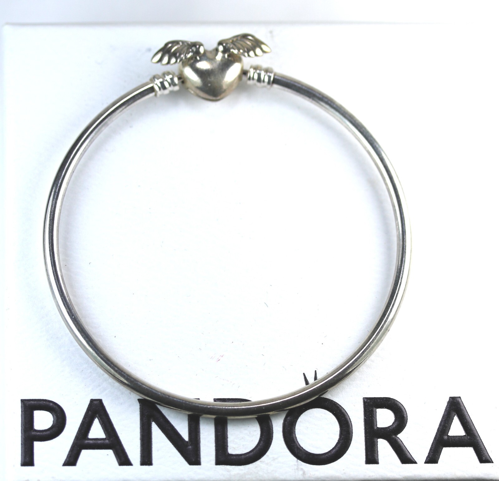 Pandora Always By Your Side Winged Heart Bangle Bracelet 10.1g