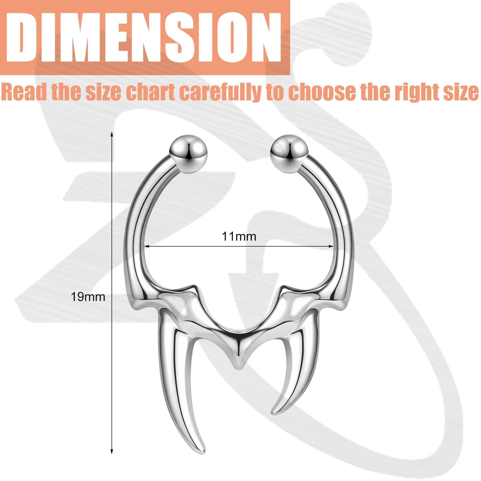 ZS 1PC Fake Septum Nose Ring Hoop, Non Pierced Cuffs Faux Clicker Fangs