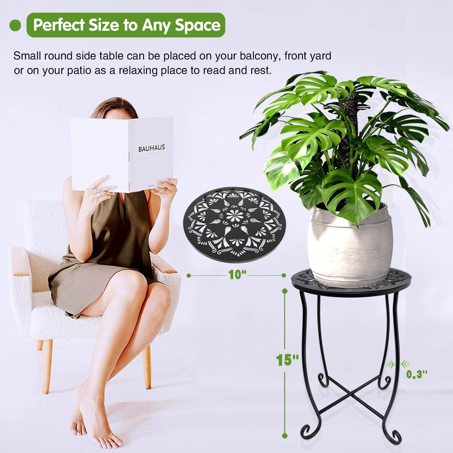 Outdoor Side Tables, 2 Pack Patio Side Table, Weather Resistant Metal Small roun