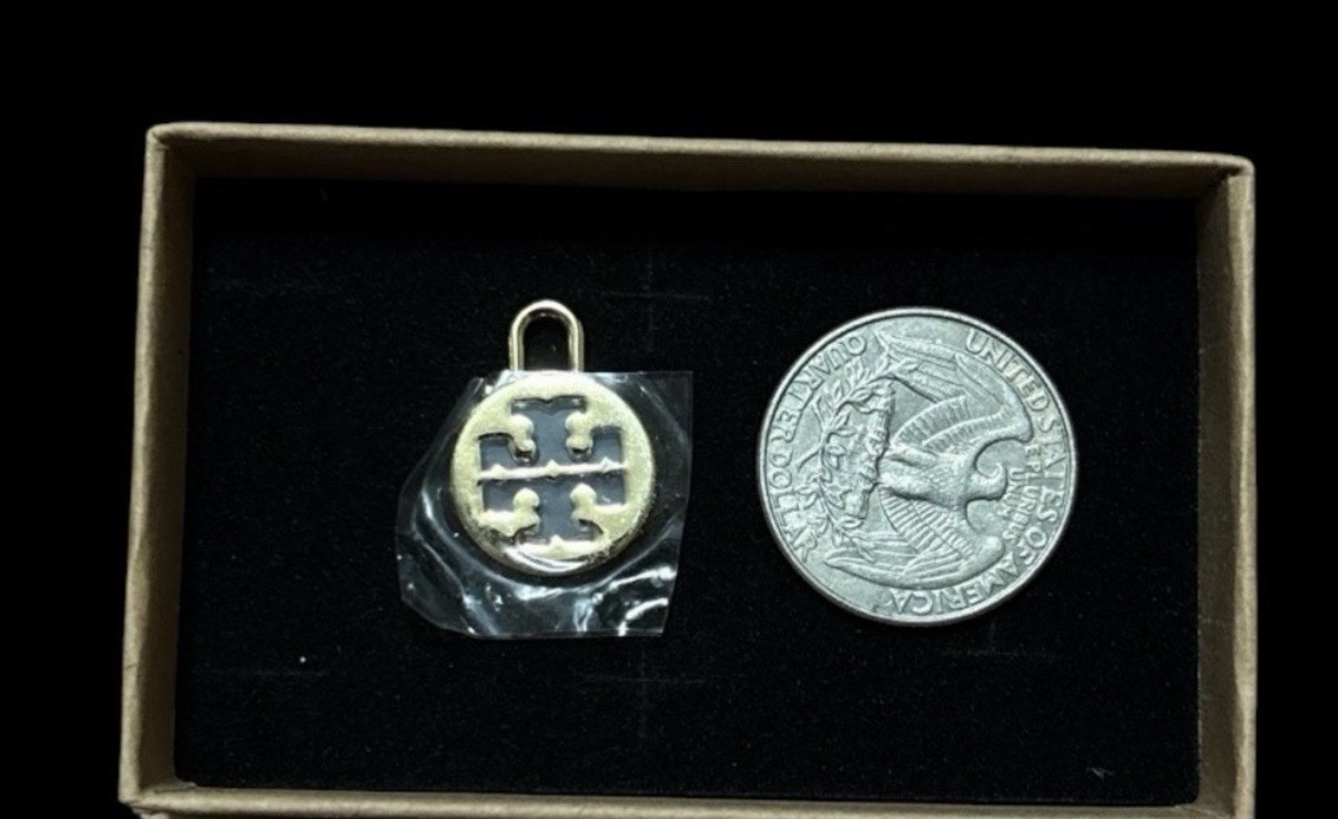 Tory Burch Gold Tone Pendant Logo ~.75” In Diameter & Dust Bag 11.5” X 15”