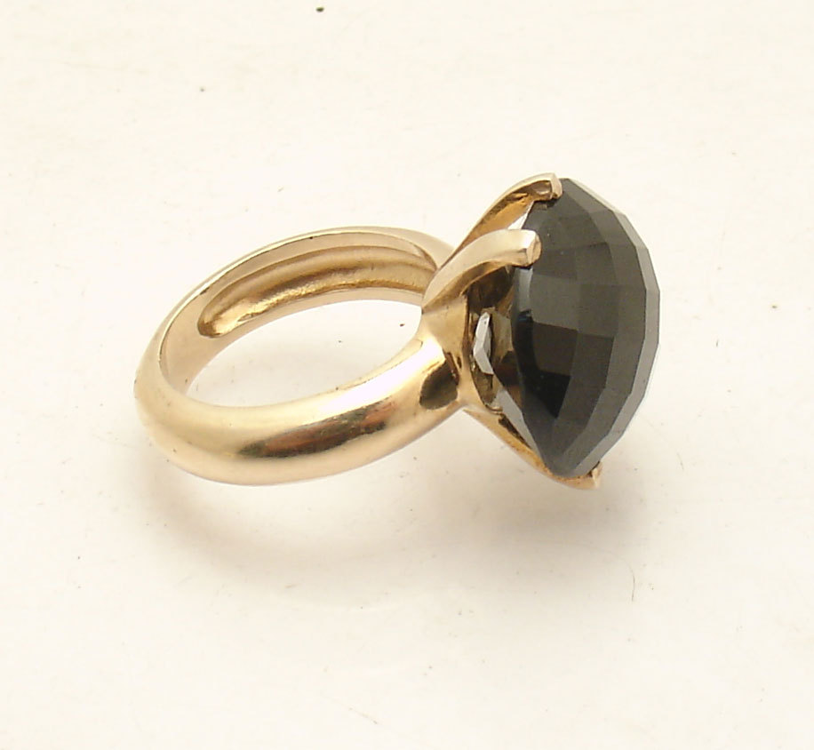 Size 6.5 Technibond Black Onyx Gemstone Ring 14K Yellow Gold Plated 925 Silver