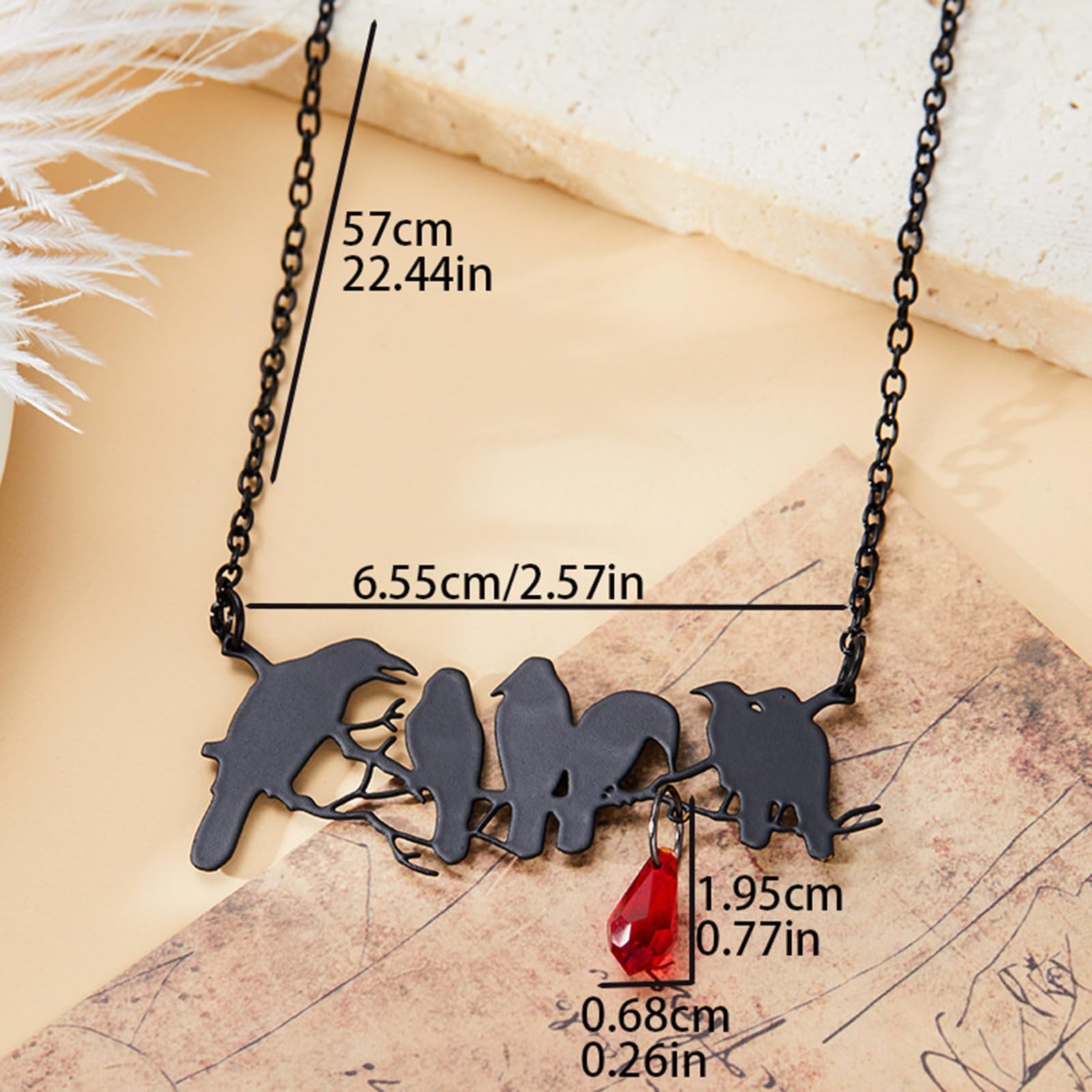 Halloween Crow Necklace for Women Vintage Gothic Black Crow Pendant Necklace Bla