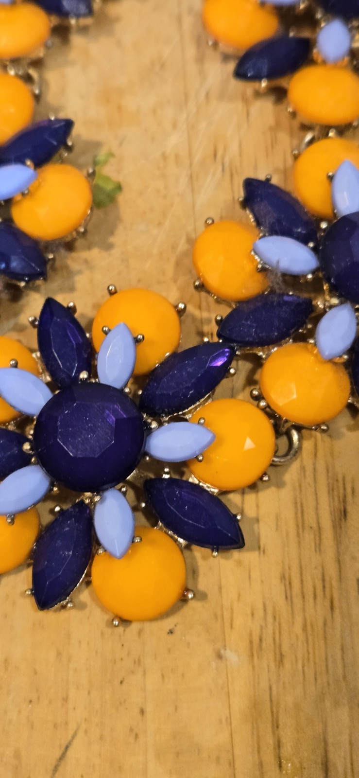Statement Necklace Orange and Light Blue and Dark Blue 16-20″ Flower