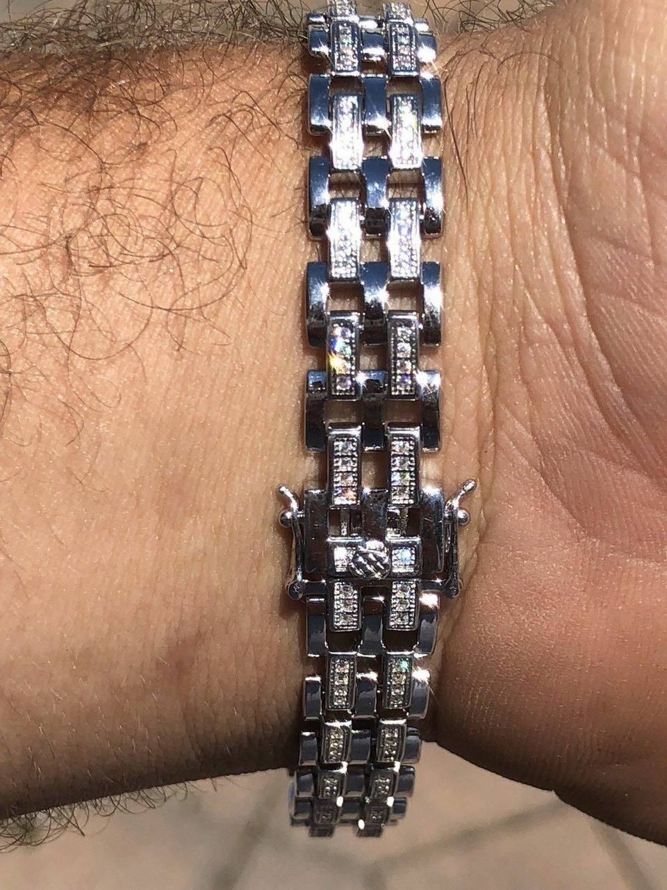 Solid 925 Silver CZ Real Iced Hip Hop Men’s Presidential Bracelet Custom Link