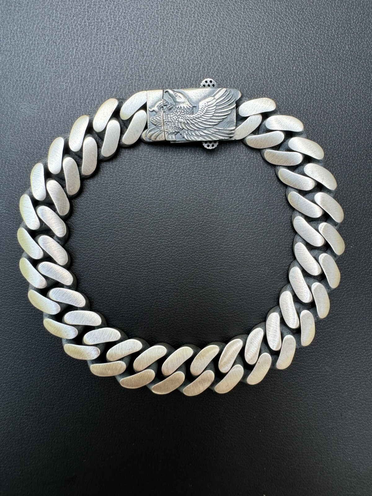 Custom Eagle Lock Miami Cuban Link Bracelet 12mm Real 925 Silver Oxidized Finish