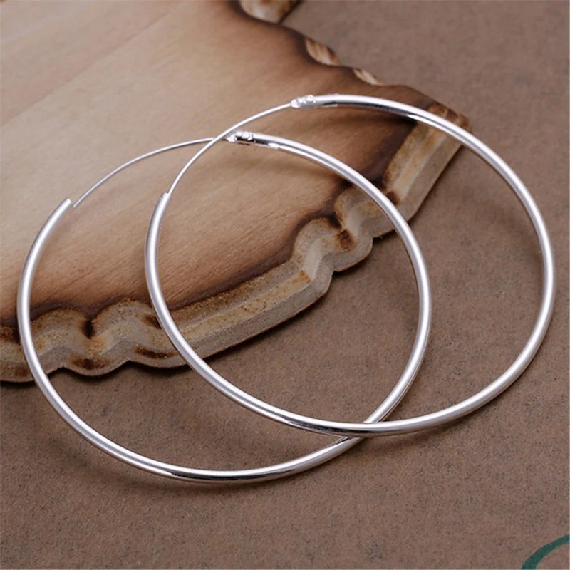 35/50/60mm Silver Hoop Earrings Women Fashion Jewelry Wedding Party Gift