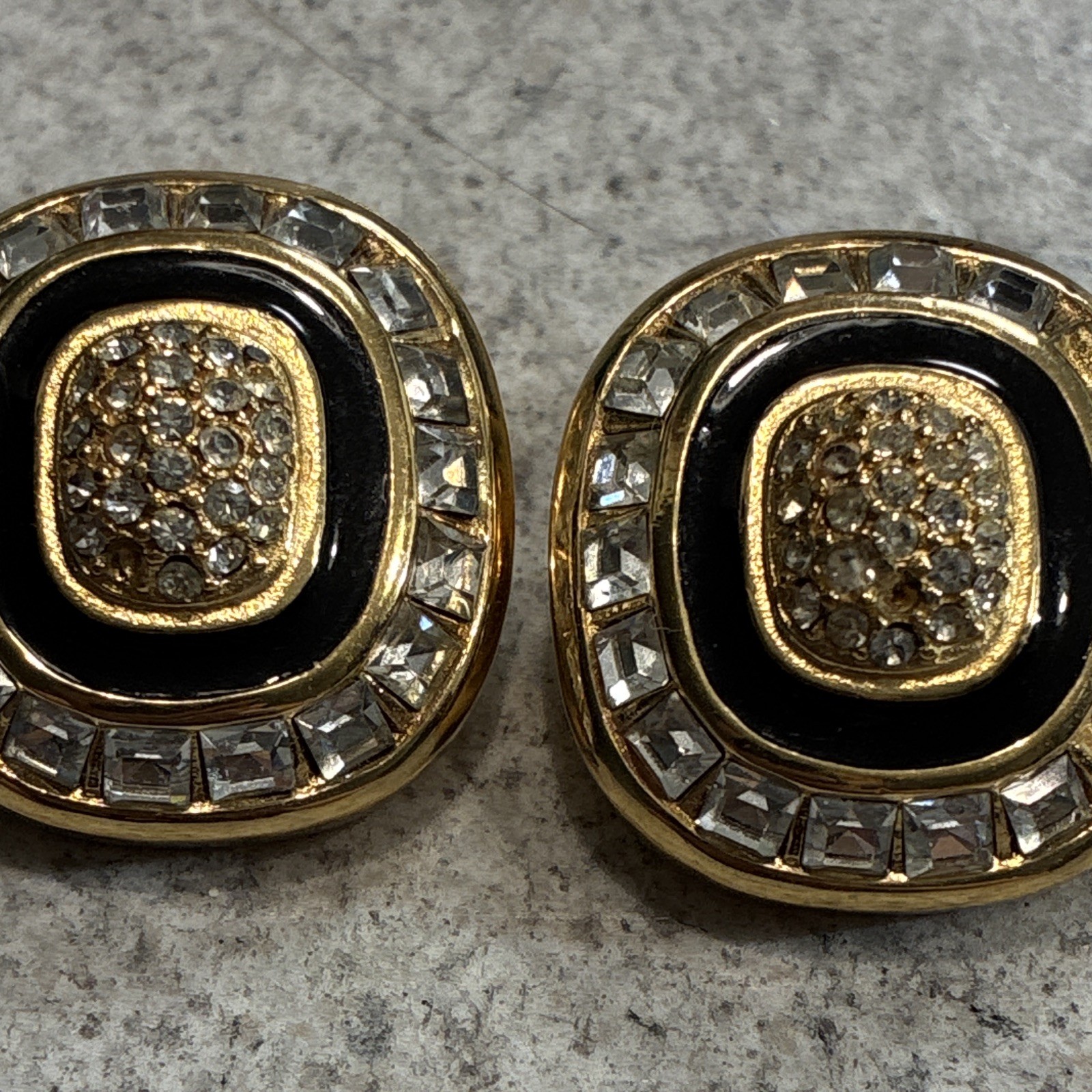 Christian Dior Clear Square Crystal Clip-On Earrings AS IS MISSING STONES****