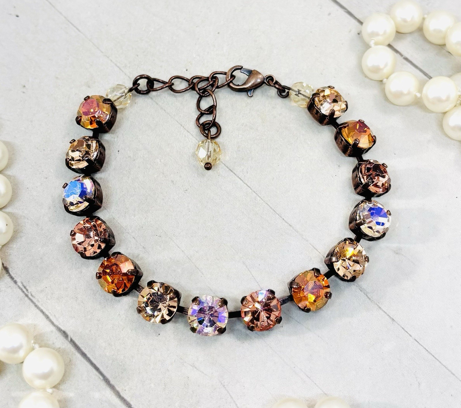 8mm Copper Plated Silken Light Peach And Apricot Cup Chain Bracelet
