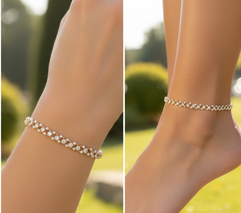Elegant Gold Color Brass Anklet 18K Gold Plated Designer Anklet Handmade Jewelry