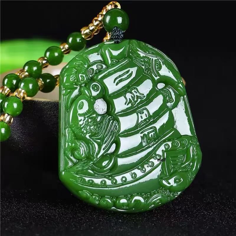 Green Real Jade Sailboat Pendant Necklace Fashion Natural Jasper Carved Jewelry