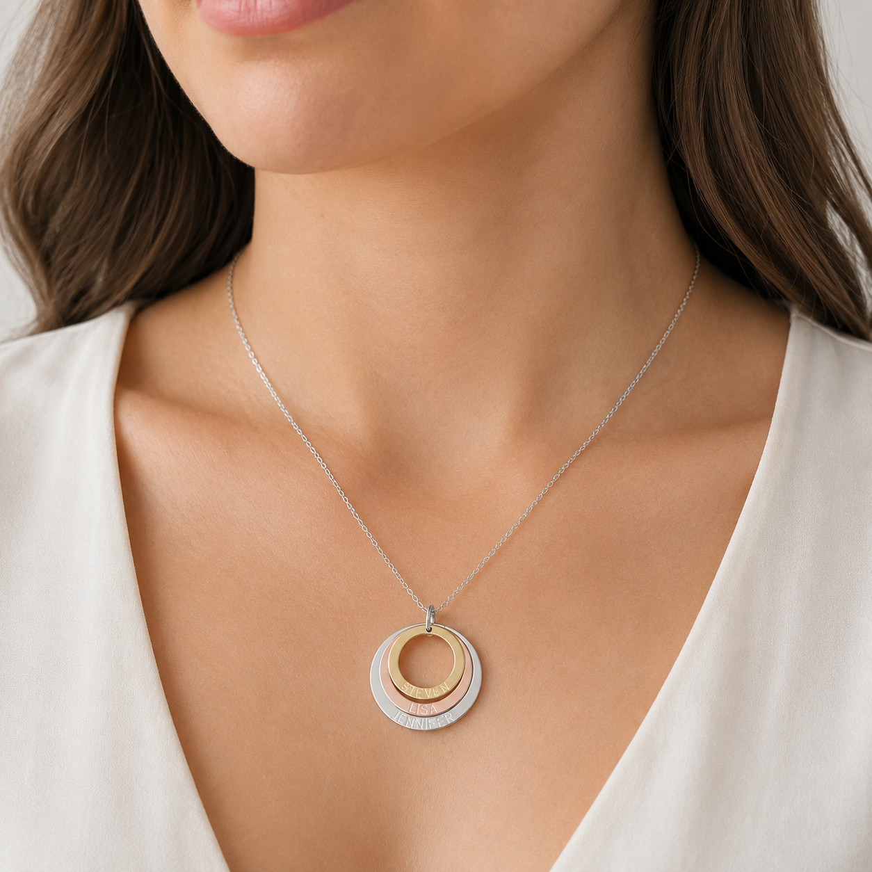 Three Tone Ring Engraved Mother Necklace personalized custom gift handmade