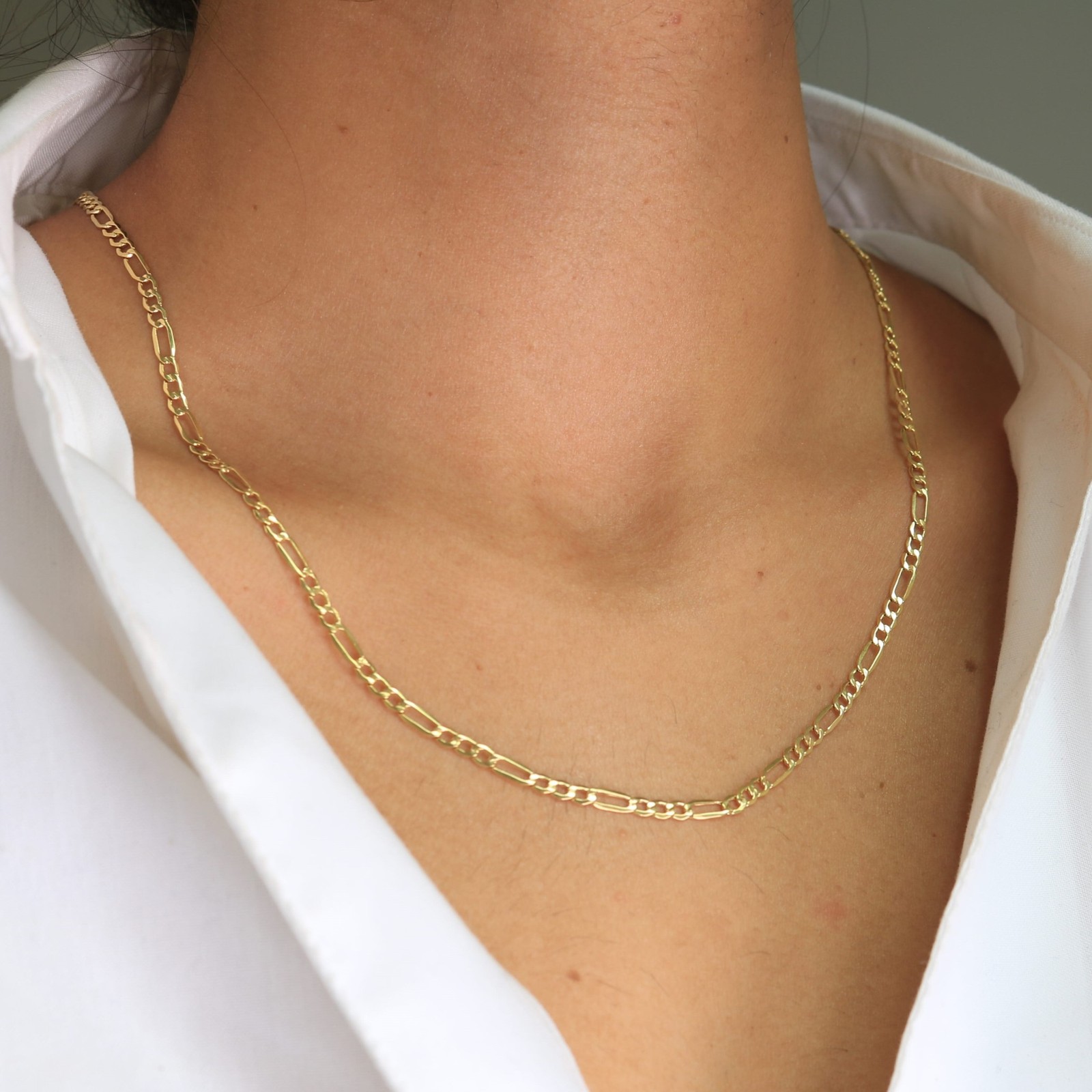 14K Yellow Gold 2mm-7.5mm Figaro Link Chain Necklace Bracelet Men Women 7″- 30″