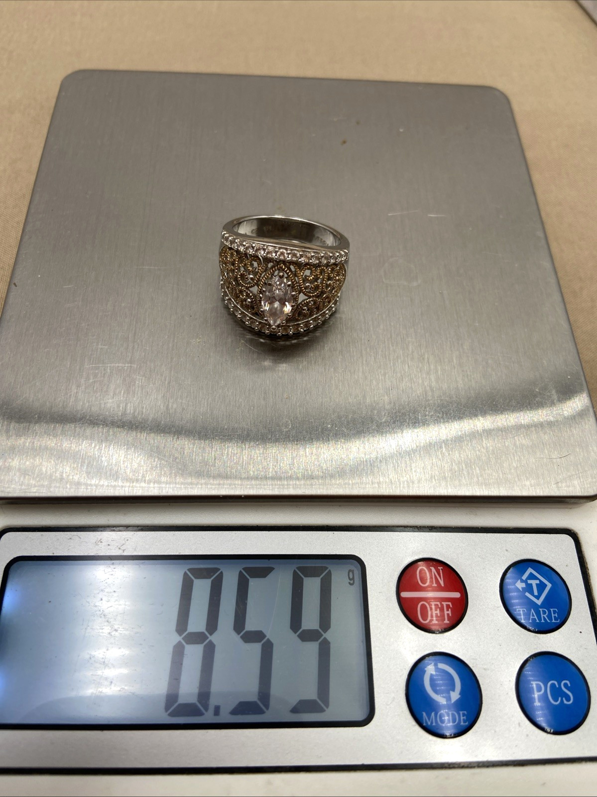 Verragio Womens 2 Tone Sterling 925 Marquise Filigree Cocktail Ring Size 8 /8.5g