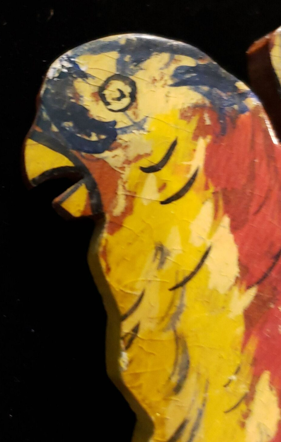Vintage Unsigned Hand Painted Tropical Parrot Pin/Brooch on Wood Base
