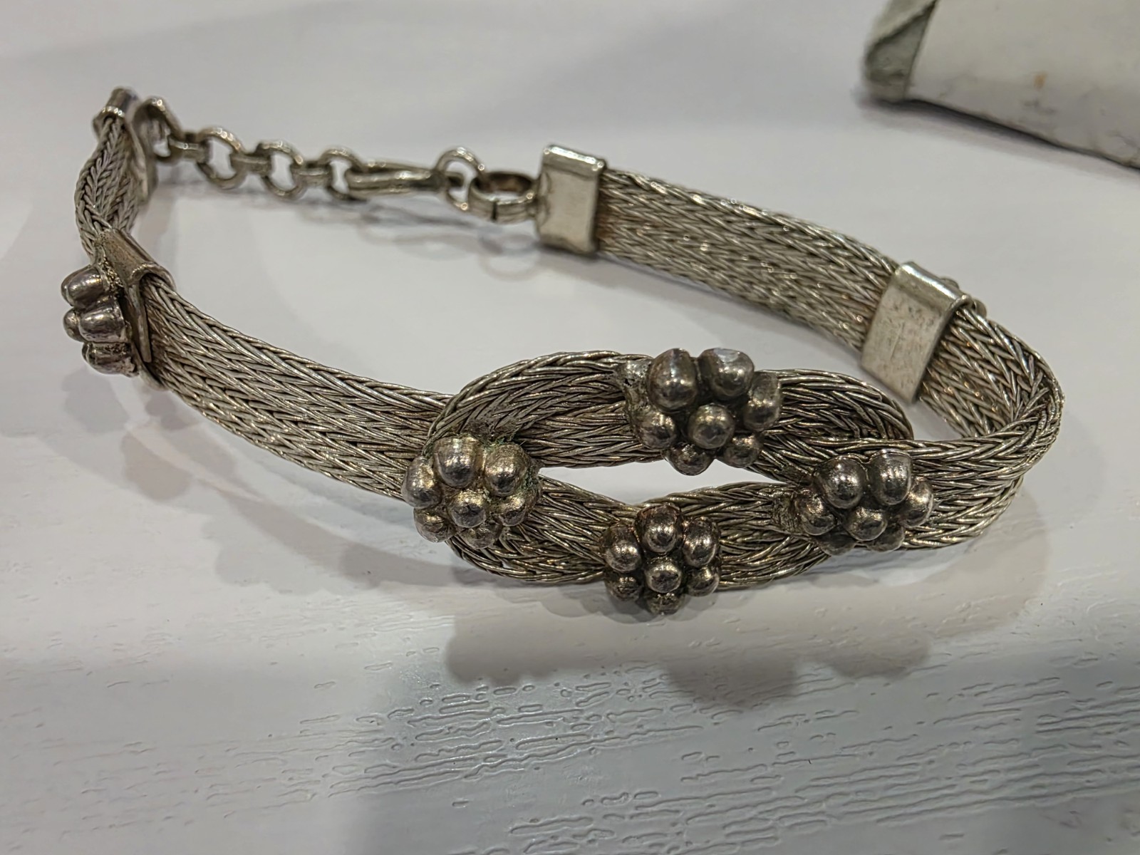 Vintage Wire Mesh Braided Silver Petite Indian Style Bracelet