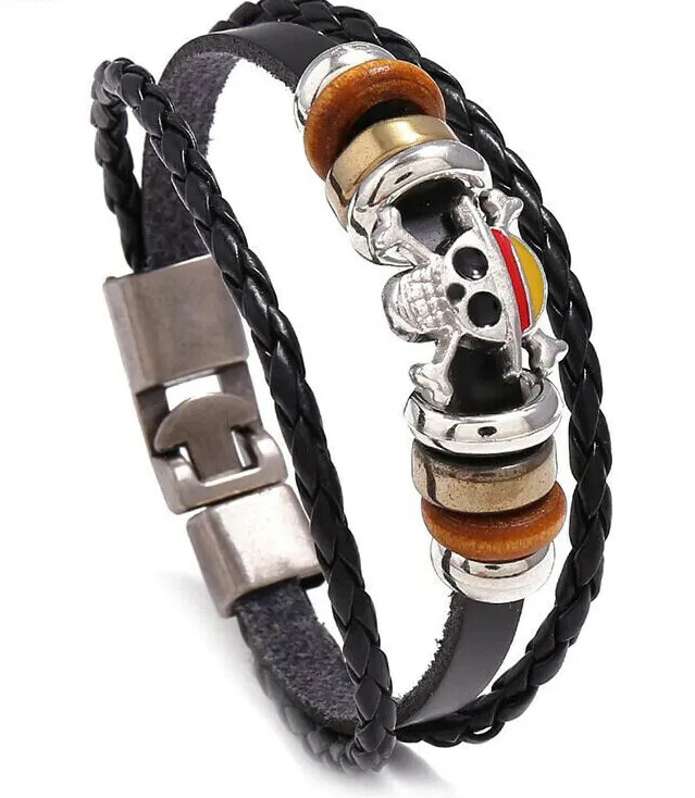 ONE PIECE Luffy Themed Leather & Stainless Steel Bracelet