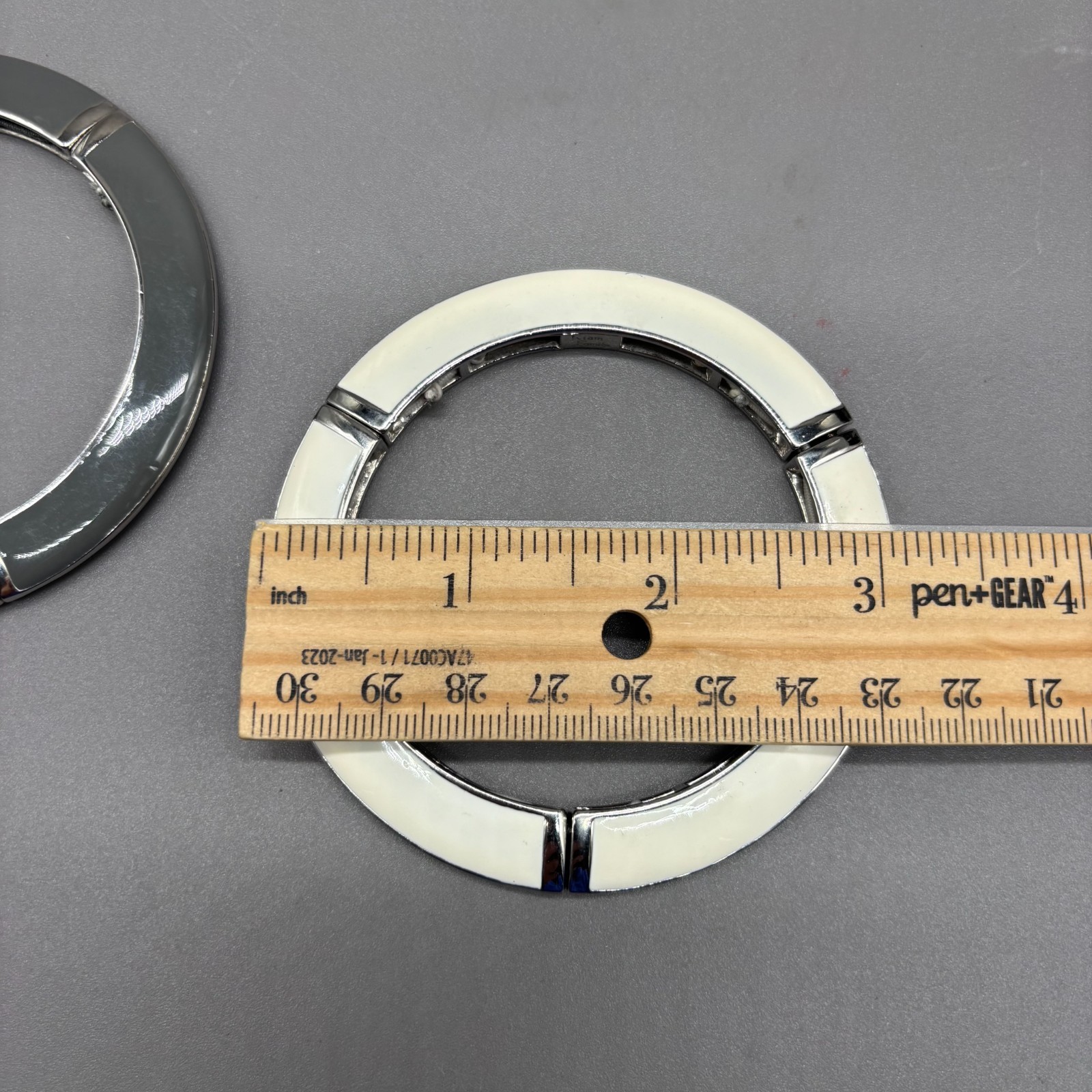 Kiam Family Stretch Bangle Bracelets Enamel Segmented Gray White Lia Sophia