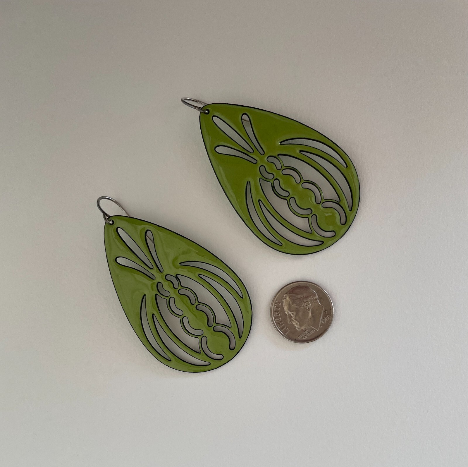Vitreous Enamel Handcut Copper Earrings Art Deco Mod Geometric Handmade USA 2″