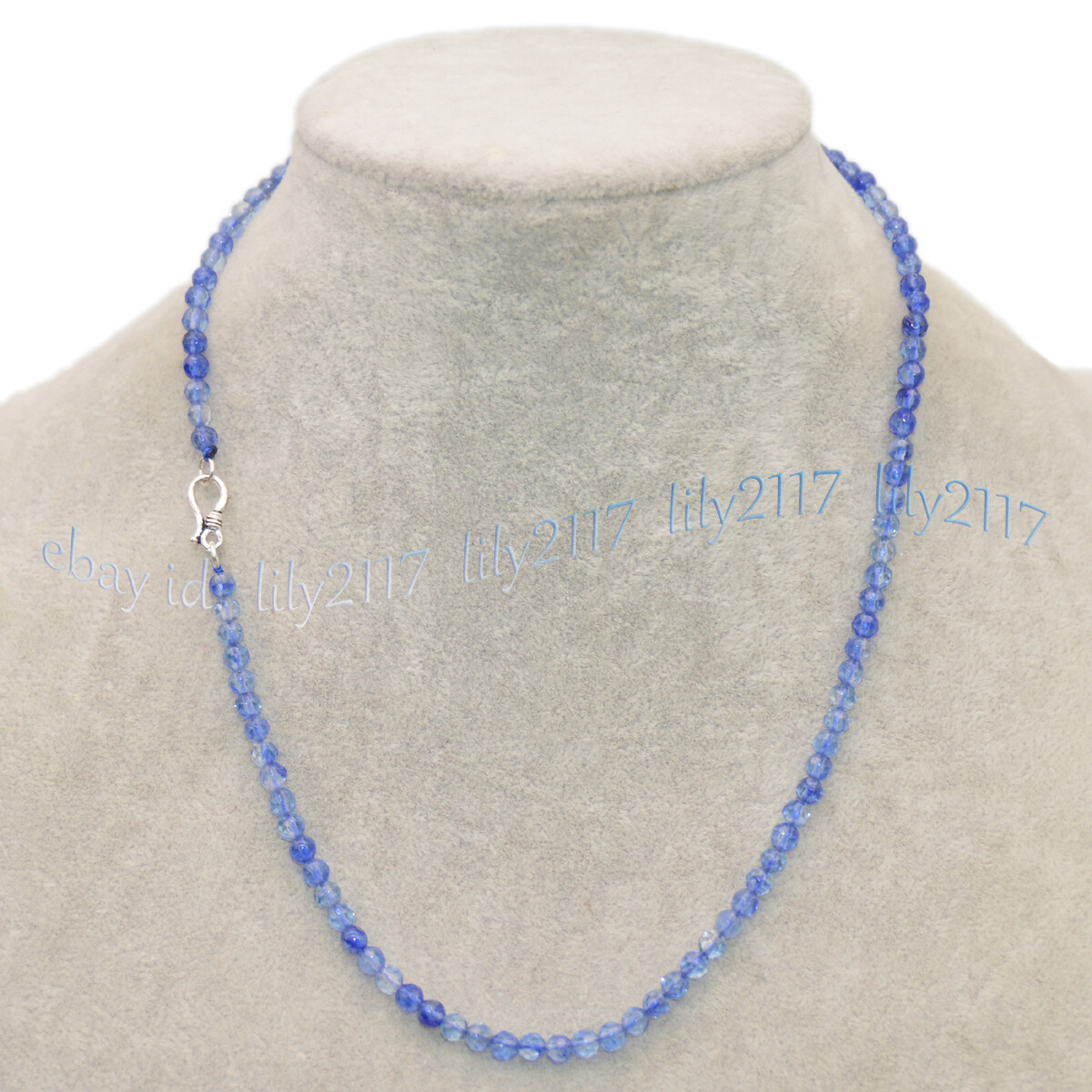 Faceted 4mm Round Light Blue Kyanite Gems Beads Necklace 14-50” Sterling Silver