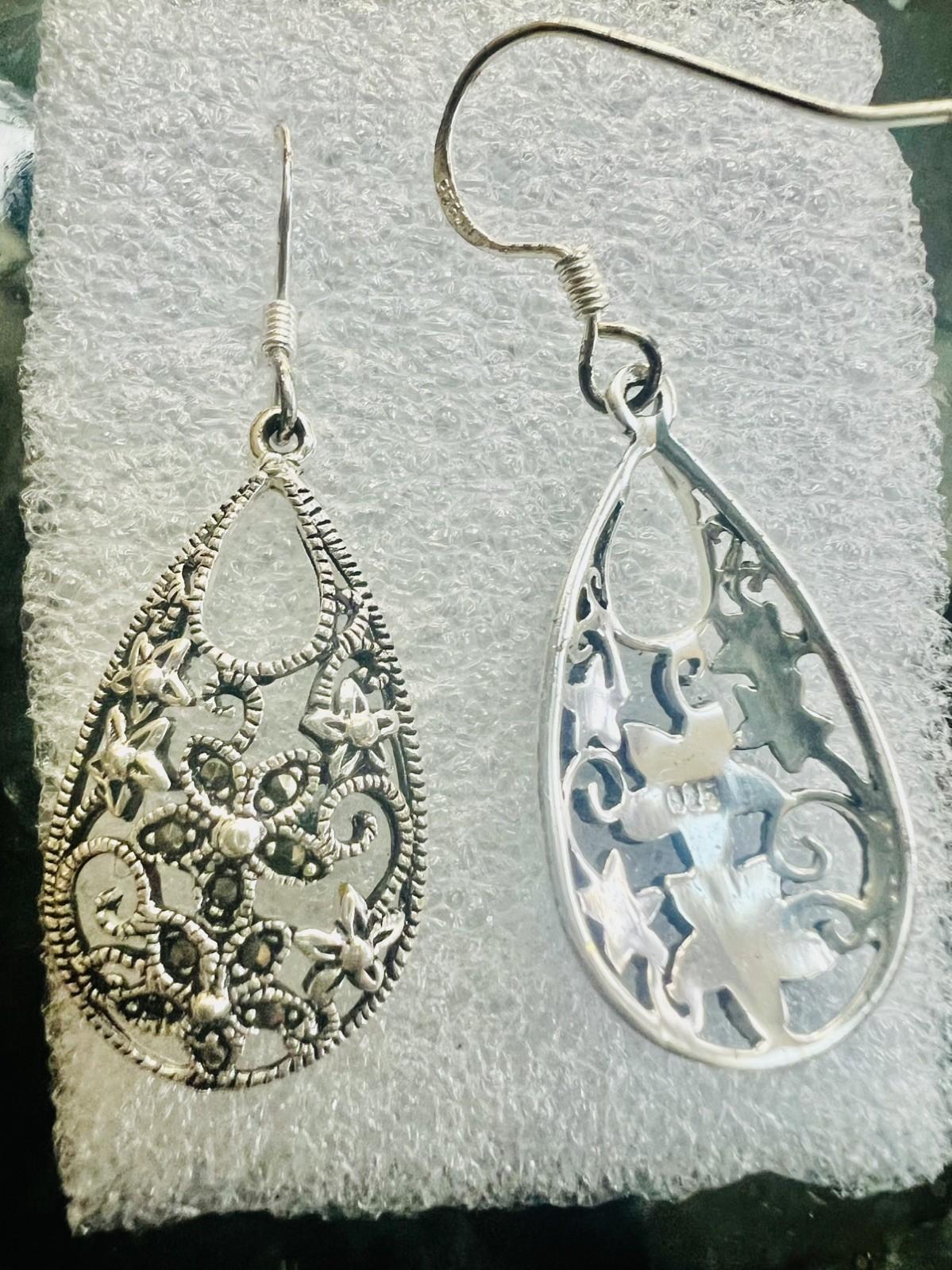 Vintage 925 Sterling Silver Tone Drop With Marcasites Earrings Elegant Gift