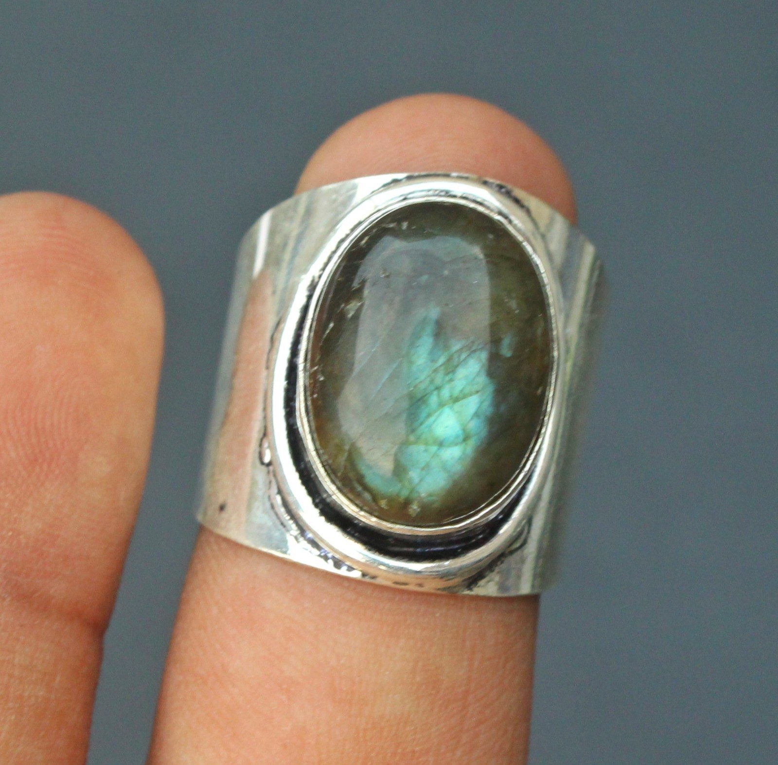 Labradorite 925 Sterling Silver Band& Statement Ring Handmade Ring All Size
