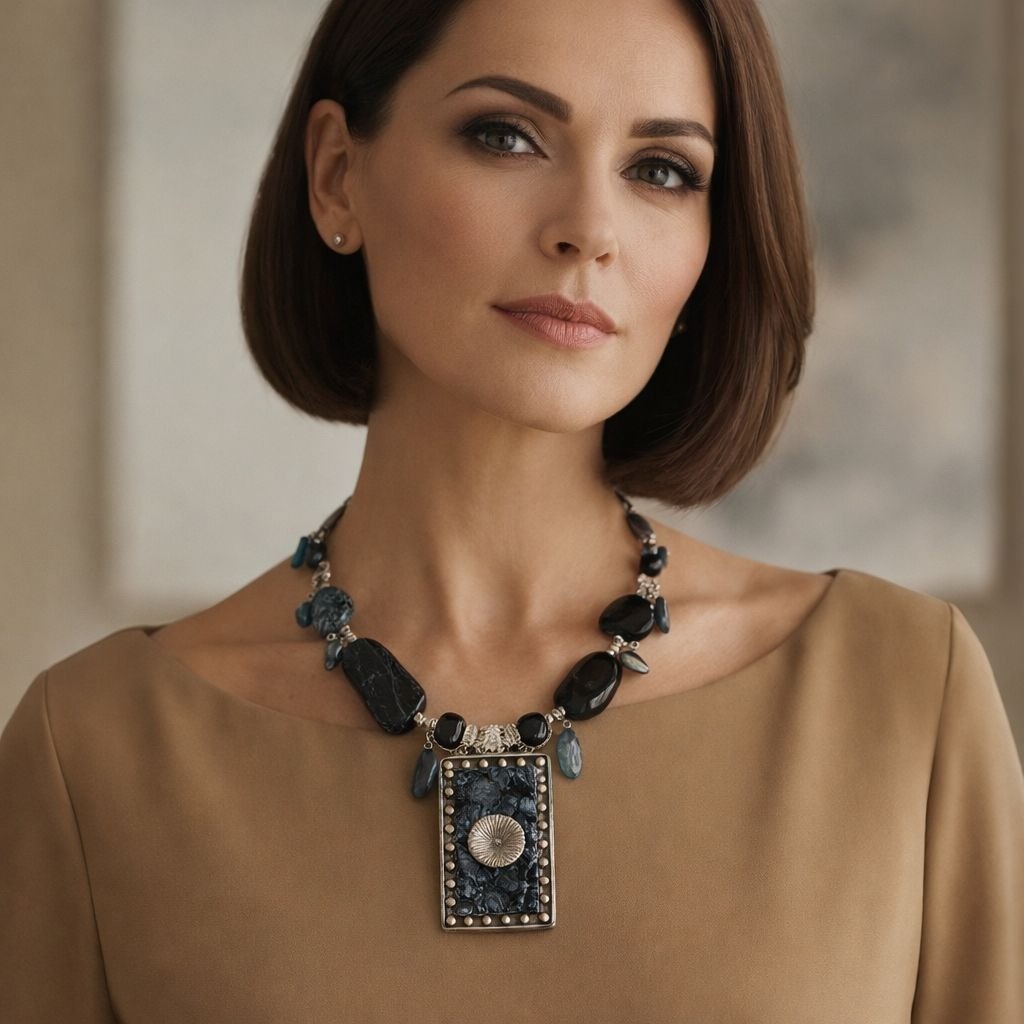 Drapers & Damons Architectural Statement Necklace Blue Stone Silver Pendant