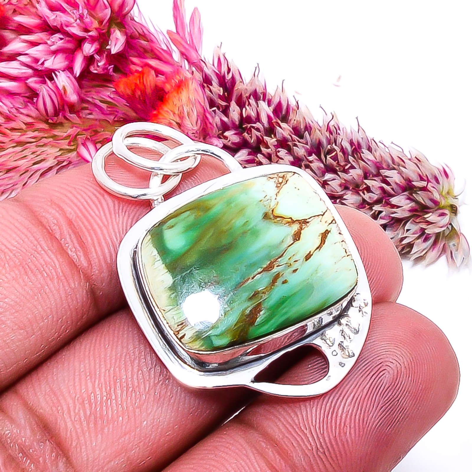 Variscite – Green Turquoise Handmade 925 Sterling Silver Pendant 0.7″ P5